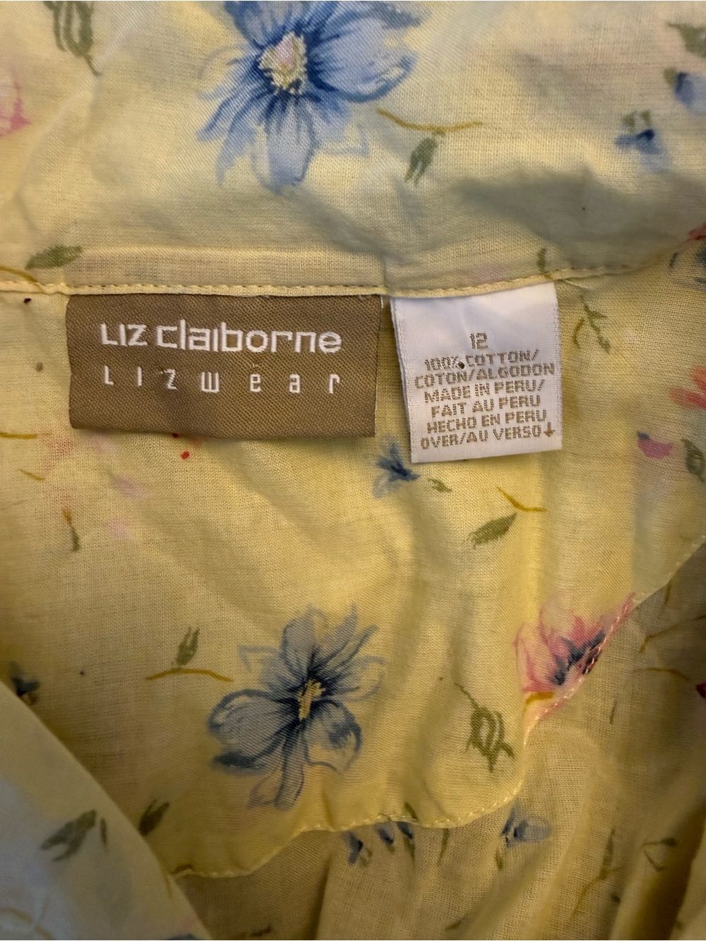 Vtg Y2K Liz Claiborne Yellow Floral Button-Front Short Sleeve Top Cottagecore L - Picture 2 of 5